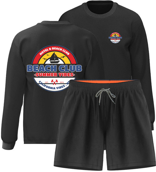 몰토벨리노 오버핏 긴팔 레쉬가드 4부 보드숏팬츠 상하세트, 남녀공용2XL, 비치클럽서머바이브814