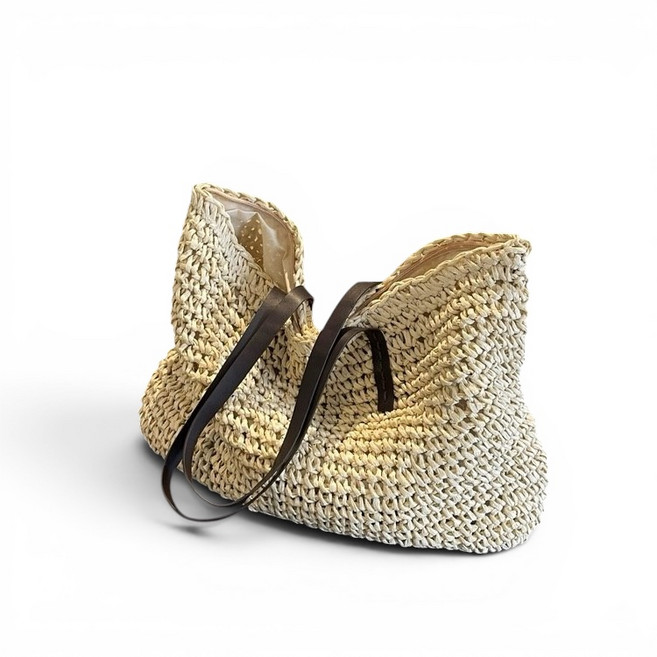 編織托特包，大容量，拉鍊開口設計