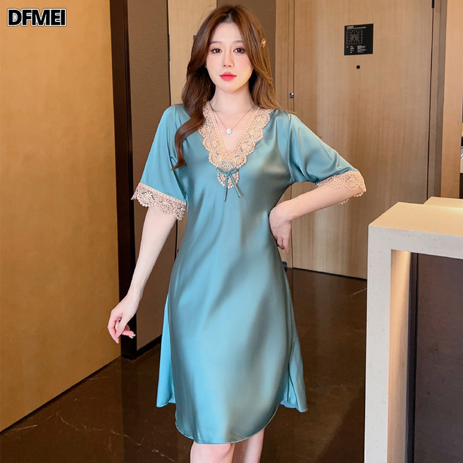 DFMEI 緞面絲綢蕾絲睡裙女神氣質網紅爆款睡衣家居服