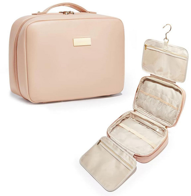 HOSTK 대용량 여행용 벽걸이형 방수 세면백 화장품 파우치 세면도구 정리 수납 4단, 1개, 분홍색