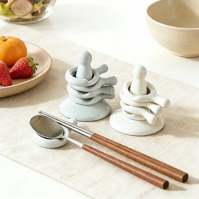 수저받침 6P 세트 도자기 수저받침대 인테리어 장식품, 화이트, 1세트