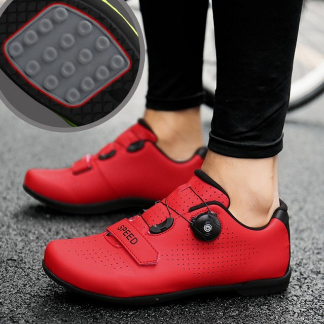 맥다이나믹스 충격흡수 미끄럼방지 라이딩전용 평페달 자전거신발레드, 45[275mm], 자전거신발 MC-05 레드