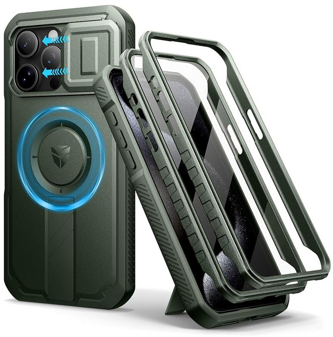 슬라이드 카메라 커버와 조절 가능한 킥스탠드 및 내장 스크린 프로텍터가 있는 iPhone 17 케이스용 Dexnor MagSafe 견고한 범퍼 케이스 튼튼한 자석 보호 커버