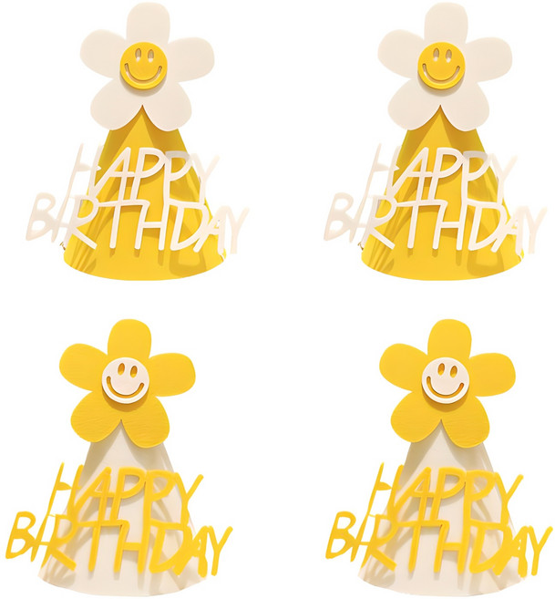 윰스 생일파티 스마일 플라워 고깔 2종 x 2p 세트, 화이트 + 옐로우, 1세트