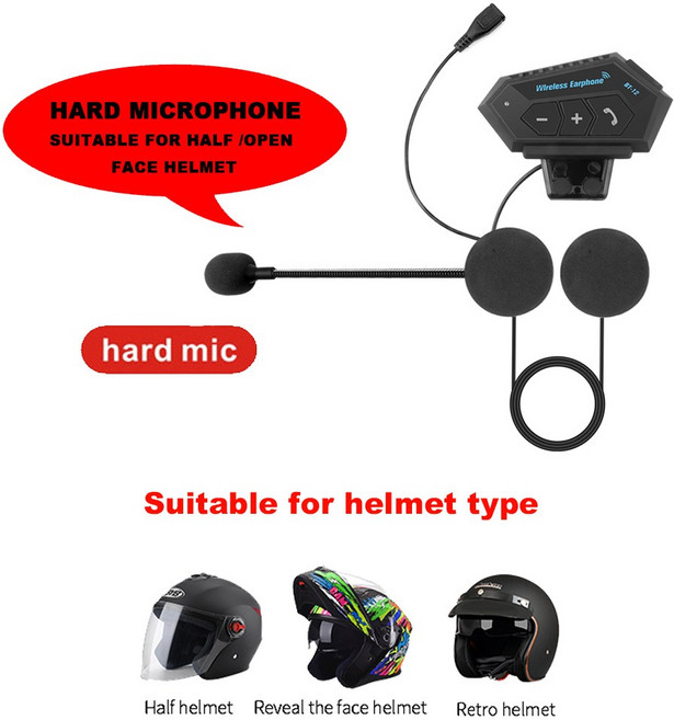 헬멧 블루투스 바이크 휴대 오토바이 헬멧 헤드셋 무선 블루투스 4.2 핸즈프리 스테레오 음악 스피커 지원, 02 Hard Mic, 02 Hard Mic