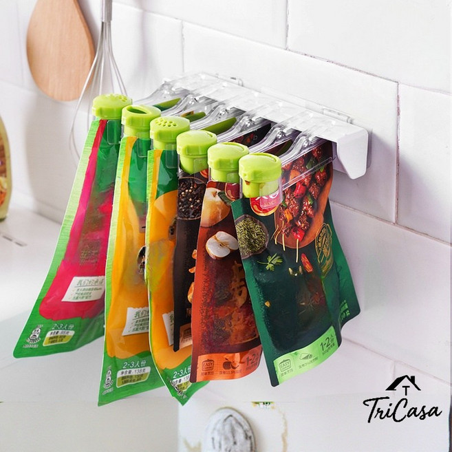 트리플리치 가정용 주방 양념 가루정리 보관 랙 봉지 클립 집게 보관, 그린, 1세트