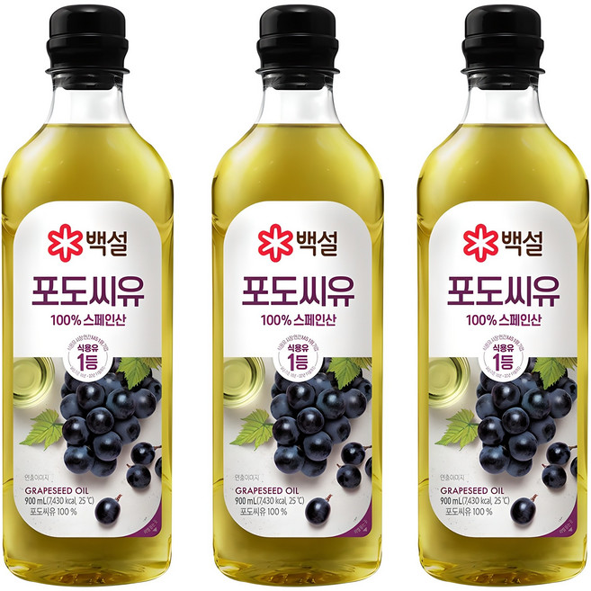 백설 포도씨유, 900ml, 3개