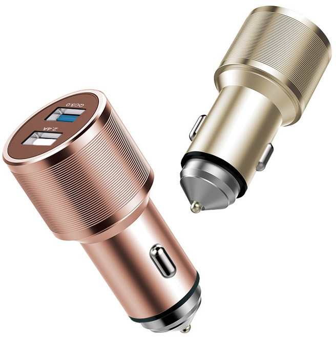 놀리토 3.0 USB 듀얼 포트 차량용 초고속 충전 시거잭, 로즈골드, CAR01