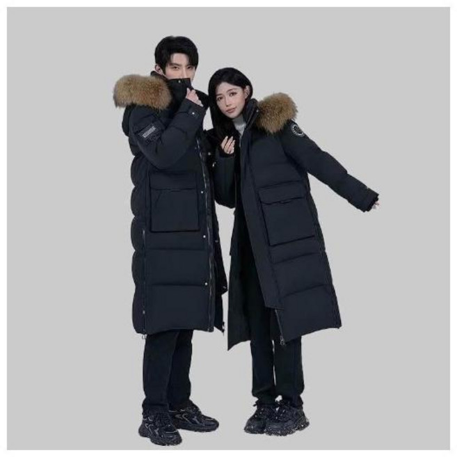 羽絨外套情侶款 白鴨絨毛領中長版 加絨加厚保暖防寒防風連帽外套 戶外透氣登山滑雪