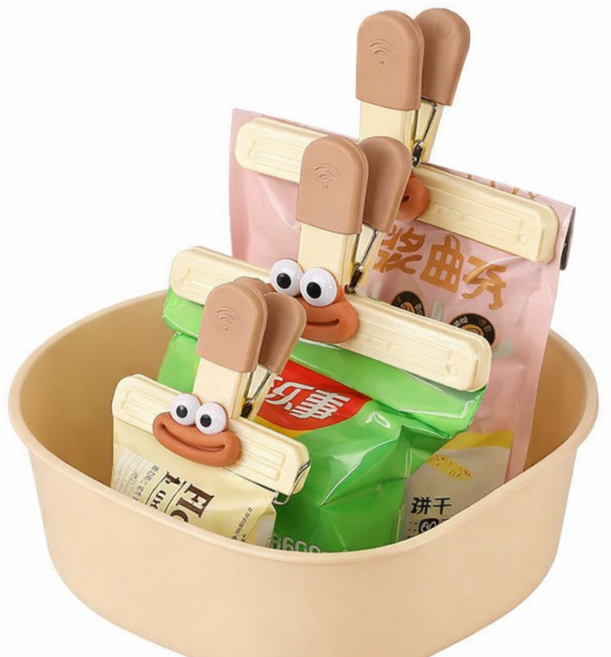 리틀띵즈 다용도 밀폐봉지 밀봉 집게 과자 클립 귀여운, 브라운, 3개