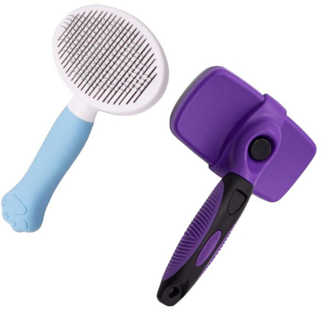 Wintecoland 반려동물 그루밍 고양이 및 강아지 브러시 매트 엉킴 및 느슨한 머리카락 제거를 위한 셀프 클리닝 슬리커 브러시 단모 또는 장모 고양이/강아지용 쉐딩, 1개