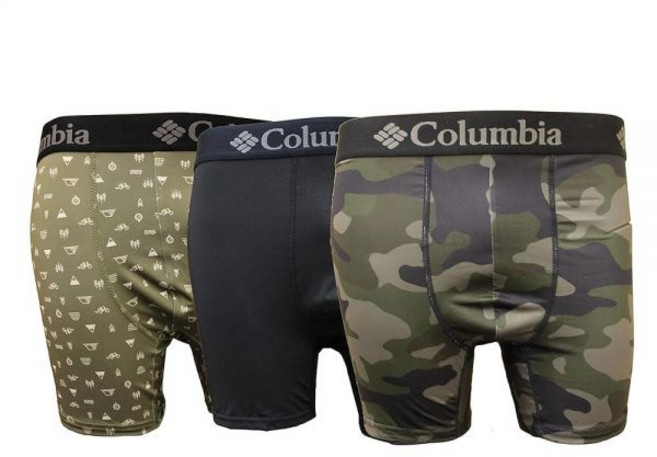 Columbia 남성용 프린트 폴리에스터 스트레치 솔리드 복서 브리프 3쌍 카모/블랙/그린 XS 카모/블랙/스톤 그린