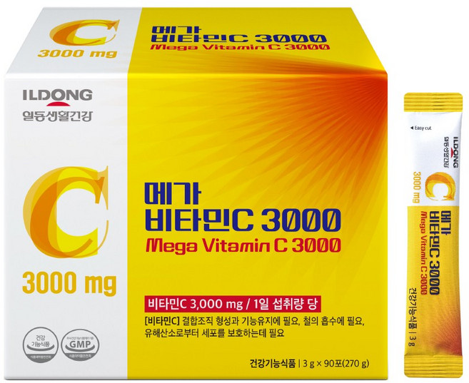 ILDONG 메가 비타민C 3000mg 고함량 순수 비타민C 100% (3개월분), 1박스, 270g