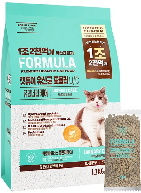 캣퓨어 고양이 유산균 포뮬러 기능성 사료, 1개, 1.2kg, 소변+스트레스 - 쿠팡