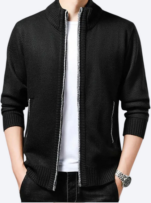 에치케이 클래식 무지 니트 집업 남자 하이넥 데일리 가디건 아우터