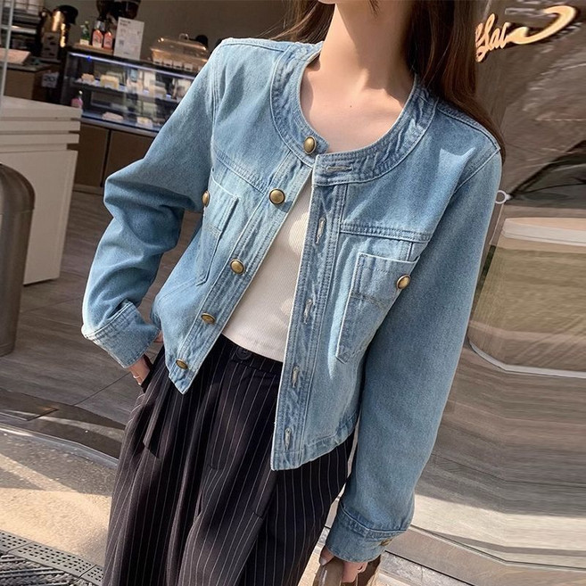 여성 봄가을 노카라 데님 숏자켓 점퍼 데일리 캐주얼 워싱 청자켓