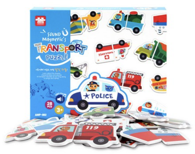아리아띠 사운드 자석퍼즐 자동차 탈것 AMP 002 교통수단자석퍼즐, 3개, 28피스