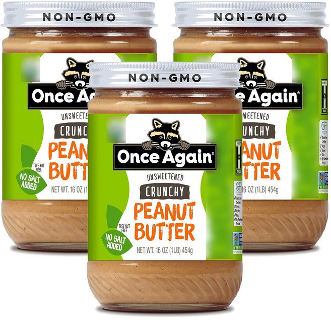 원스어게인 크런치 피넛 버터 언스위튼드 비건, 454g, 3개