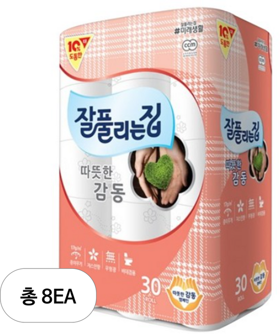 잘풀리는집 따뜻한감동 휴지 25m, 30개입, 8개