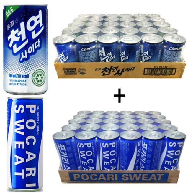 일화 천연사이다190ml(30캔) + 포카리스웨트240ml(30캔), 60개, 190ml