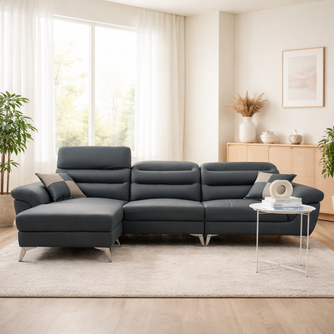 레브가구 미첼 4인 가죽소파 (전국배송 제주도배송), 미포함, 네이비