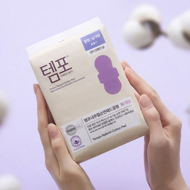 템포 내추럴 순면 패드 중형 생리대 16P 3개
