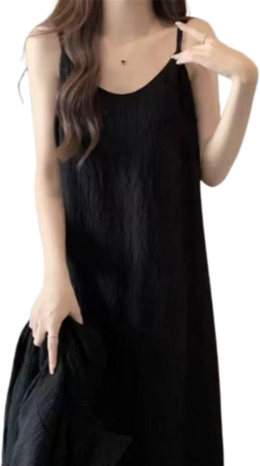 핏몬 여성 구김없는 플리츠 끈 나시 롱 원피스 자체제작