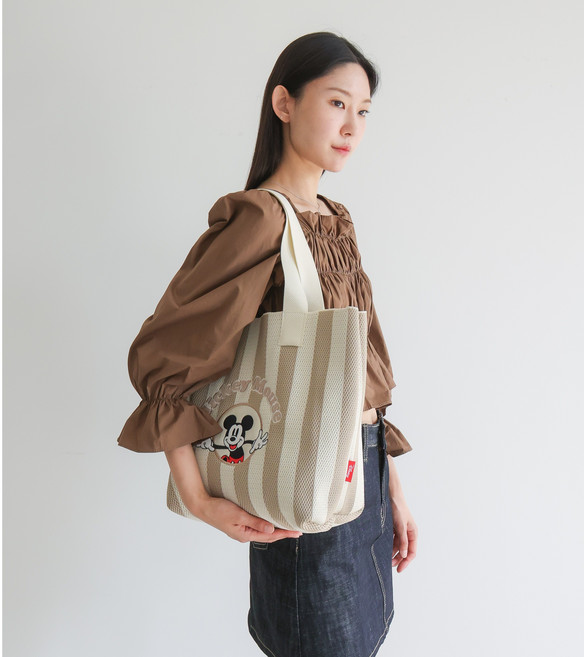 더엘라 마린 스트라이프 니트 미키백 바캉스 매쉬 빅 숄더 디즈니 미키마우스
