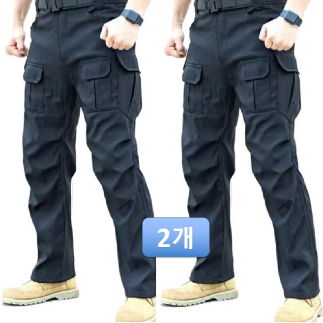 (1+1 2벌세트) IX4 남성 작업복바지 부드러운 소재 일자 통바지 오토바이바지 전술 카고바지 건빵바지 빅사이즈 IX4, 블랙+블랙