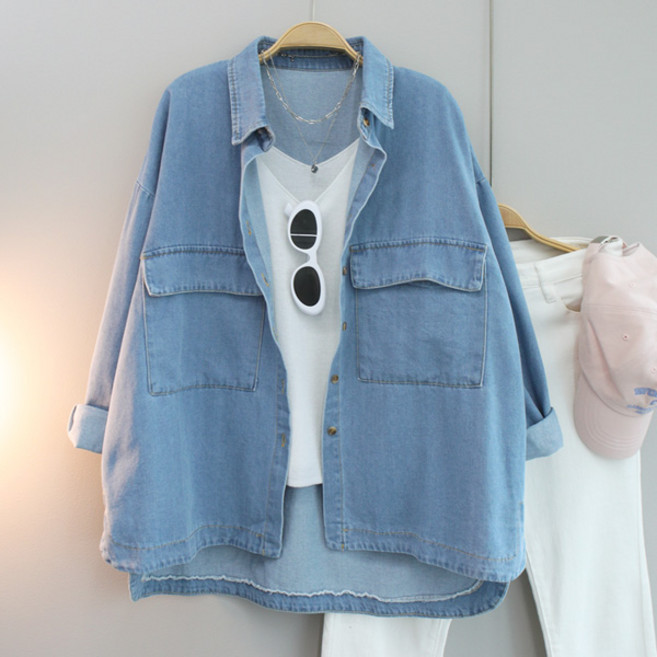 달콩 여성 프랑양포켓오버핏데님셔츠 청남방 카라셔츠