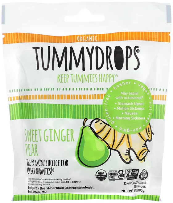 Tummydrops 유기농 스위트 생강 배 사탕 정제 33정, Tummydrops유기농스위트생강배사탕정제33정, 105g, 1개 - 쿠팡