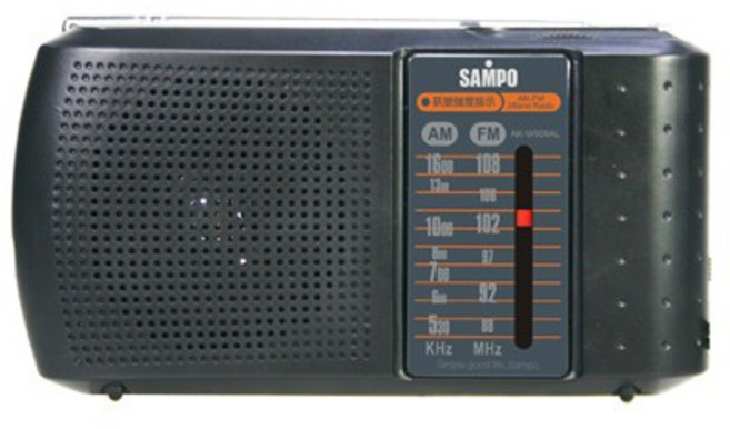 聲寶 手提式收音機 AK-W909AL (AM/FM雙頻 輕巧便攜 長輩適用), 黑色系