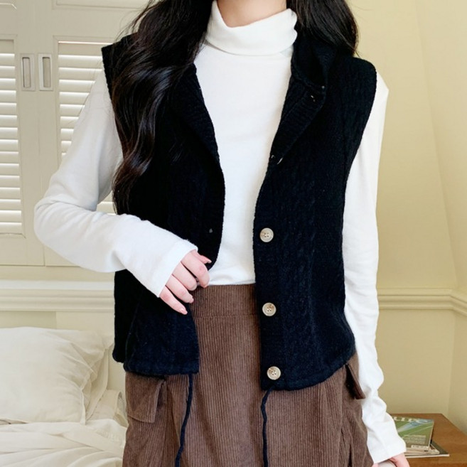 후드오픈 니트조끼)후드조끼 단추조끼니트 스트링끈조절 꽈배기패턴무늬 민소매니트 브이넥 꽈베기니트조끼 니트베스트 모자달린