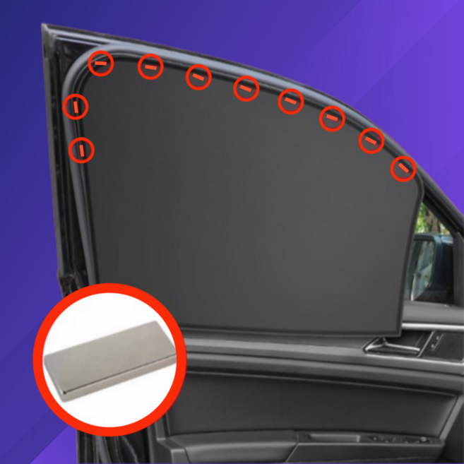 누비온 강력 자석 차량용 햇빛가리개 암막커튼, 뒷좌석 2P, 1세트