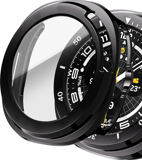 갤럭시워치8 클래식 호환 강화유리 풀커버 일체형 하드 스마트워치 케이스, 1개, 블랙