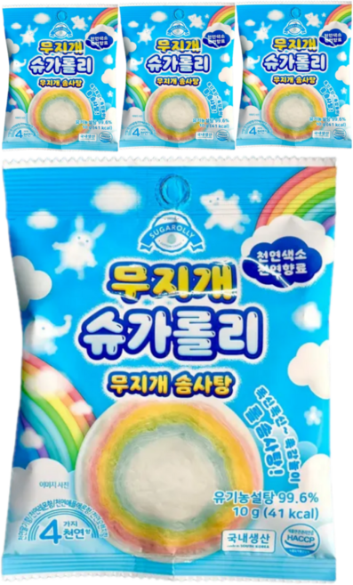 무지개 슈가롤리 솜사탕, 10g, 4개