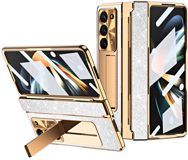 Elvo 갤럭시 Z폴드 7 6 5 블링블링 케이스 플랫 힌지보호 일체형 액정보호 필름 히든 거치대 풀커버 도금 하드 케이스
