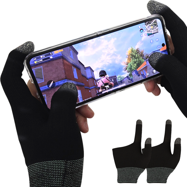 구해바 모바일 게이밍장갑 게임 골무 배그 장갑 핸드폰 마이크로터치, 1세트, 블랙