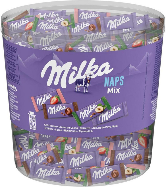 프랑스 밀카 MILKA Naps Mix Assorted 밀크 초콜릿 코코아 크림 헤이즐넛 딸기 냅스 믹스 초콜릿 바, 1kg, 5개