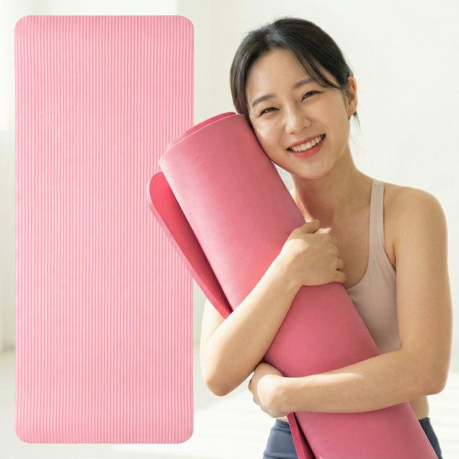 운동나라 넓은 요가매트 헬스 홈트 스트랩 전용가방 포함, 1개, 블라썸핑크