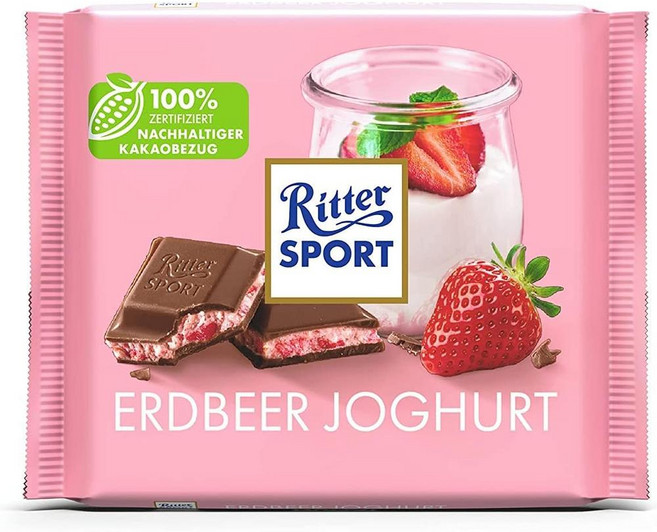 스페인 리터 스포츠 Ritter Sport 딸기 요거트 크림이 들어 있는 밀크 초콜릿, 14개, 100g