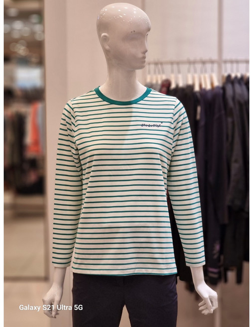 크로커다일레이디 단가라 배색 라운드 티셔츠 CLDSTS903