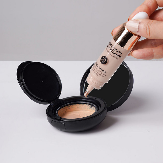 더마세븐 쿠션리필 다크서클 눈주름 개선 수정화장 21호 선쿠션 SPF50+ PA++++ 자외선차단 미백 주름개선 미니퍼프증정 18g, 1개