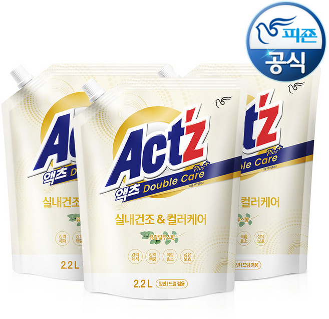 액츠 더블케어 플러스 액상세제 리필 유칼립투스향, 2.2L, 3개