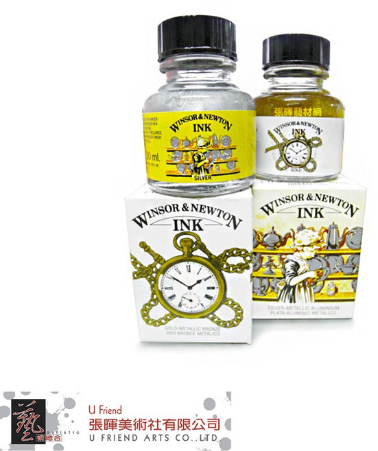 Winsor & Newton 溫莎牛頓 Ink 彩色墨水 金銀單色 14-30ml, 1個, 30ml 銀色