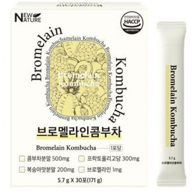 뉴네이처 브로멜라인 콤부차 30포 x 1박스, 171g