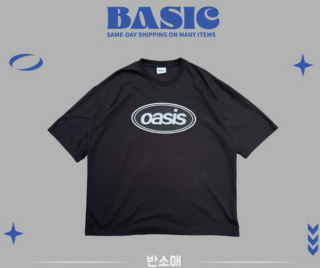 BASIC OASIS 斑駁短袖 T恤, 黑色