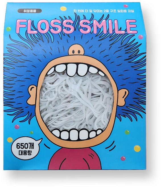 플로스마일 덴탈 2줄 일회용 치실, 1세트, 650개입, 1.6cm