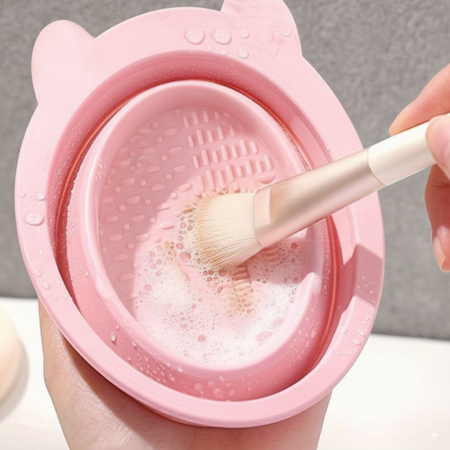 접이식 메이크업 용품 브러시 펀지 클리닝 실리콘 세척패드, 1개, 11*15cm 핑크