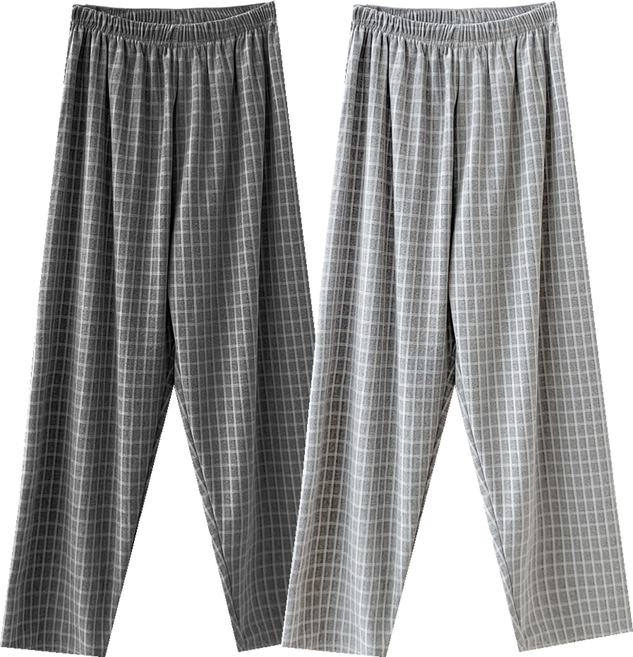 하바우 남녀공용 커플 포근한 극세사 스판 9부 와이드 체크 수면 기모 잠옷바지 2종 세트